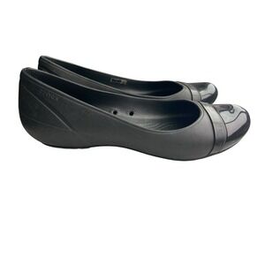 Crocs Womens Patent Cap Toe Ballet Flats Size 8 Black Comfort Slip On Gianna
